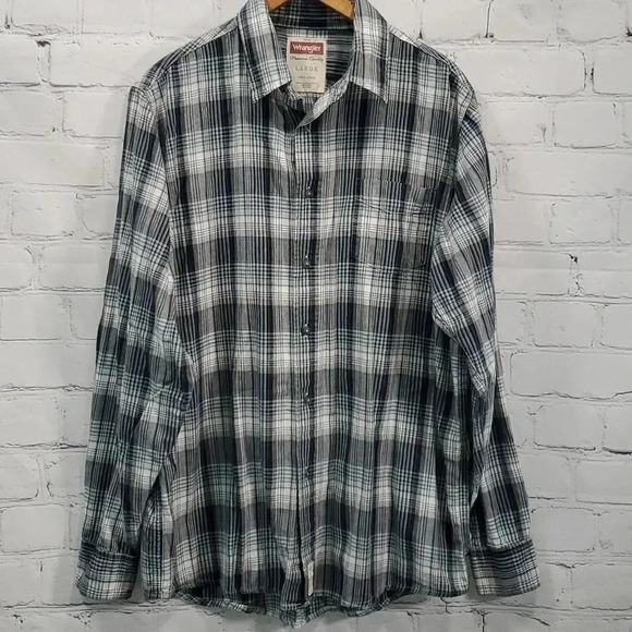 Men's L Wrangler Long Sleeve Gray Plaid Casual Button Down Shirt - Picture 1 of 7